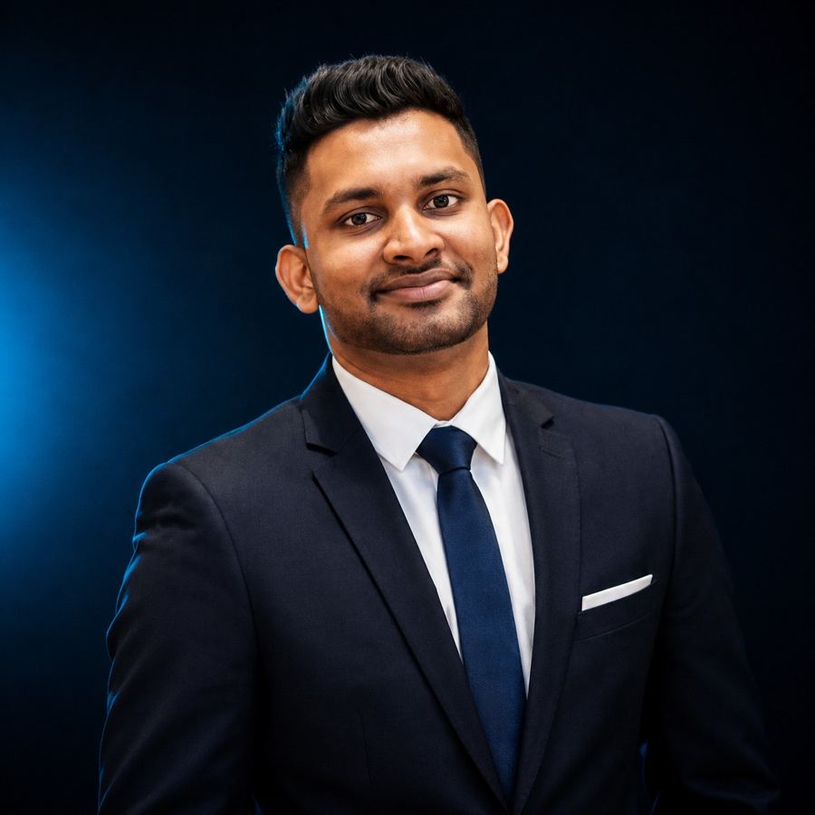 Portrait of Yuvin Walker in a navy suit